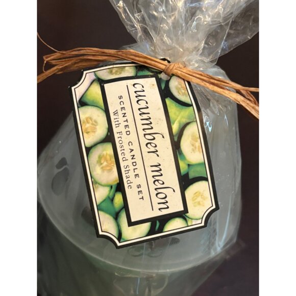 Cucumber Melon Scented Jar Candle Set with Frosted Shade New Sealed 5" - Picture 2 of 8